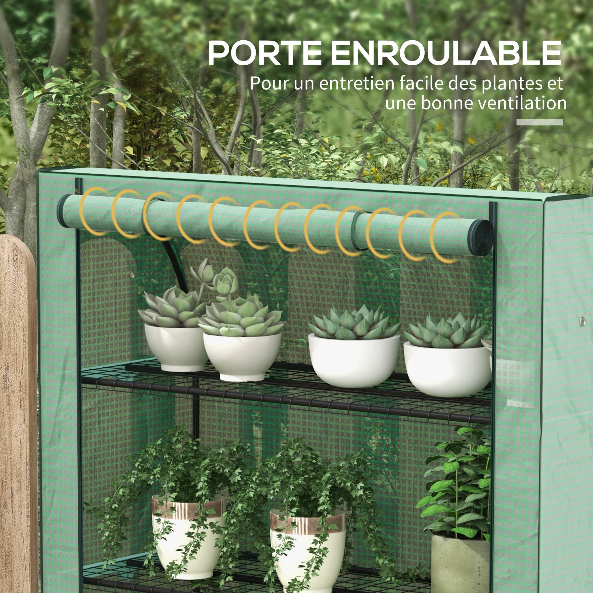 Outsunny - Serre de balcon 120x50x170cm avec 4 étagères, bâche renforcée 135g/m², porte zippée enroulable pour plantes, châssis acier vert - Outsunny - Image 7