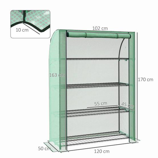 Outsunny - Serre de balcon 120x50x170cm avec 4 étagères, bâche renforcée 135g/m², porte zippée enroulable pour plantes, châssis acier vert - Outsunny - Image 3