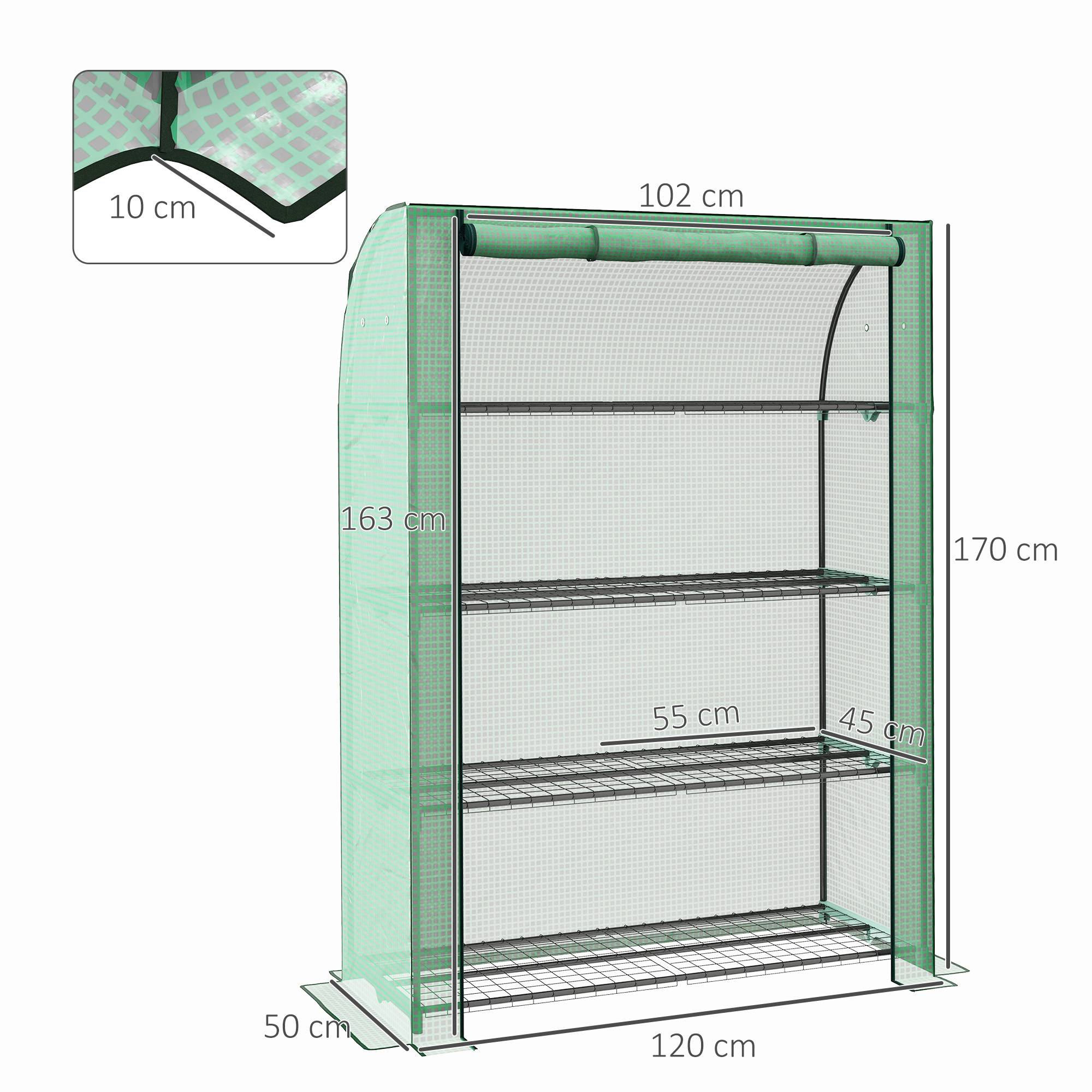 Outsunny - Serre de balcon 120x50x170cm avec 4 étagères, bâche renforcée 135g/m², porte zippée enroulable pour plantes, châssis acier vert - Outsunny - Image 3