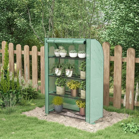 Outsunny - Serre de balcon 120x50x170cm avec 4 étagères, bâche renforcée 135g/m², porte zippée enroulable pour plantes, châssis acier vert - Outsunny - Image 2