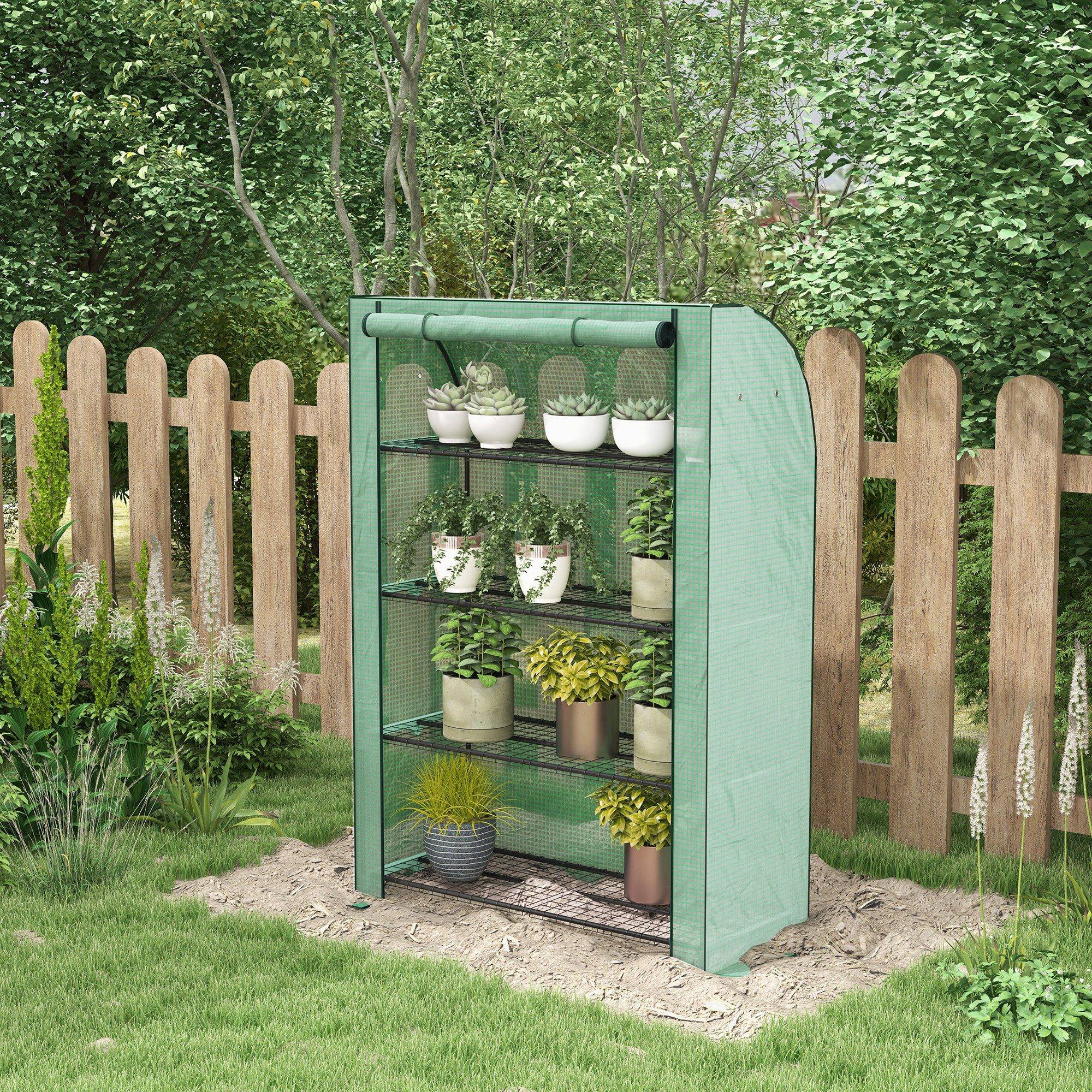 Outsunny - Serre de balcon 120x50x170cm avec 4 étagères, bâche renforcée 135g/m², porte zippée enroulable pour plantes, châssis acier vert - Outsunny - Image 2