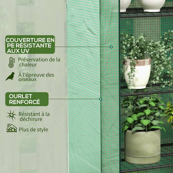 Outsunny - Serre de balcon 120x50x170cm avec 4 étagères, bâche renforcée 135g/m², porte zippée enroulable pour plantes, châssis acier vert - Outsunny - Image 6