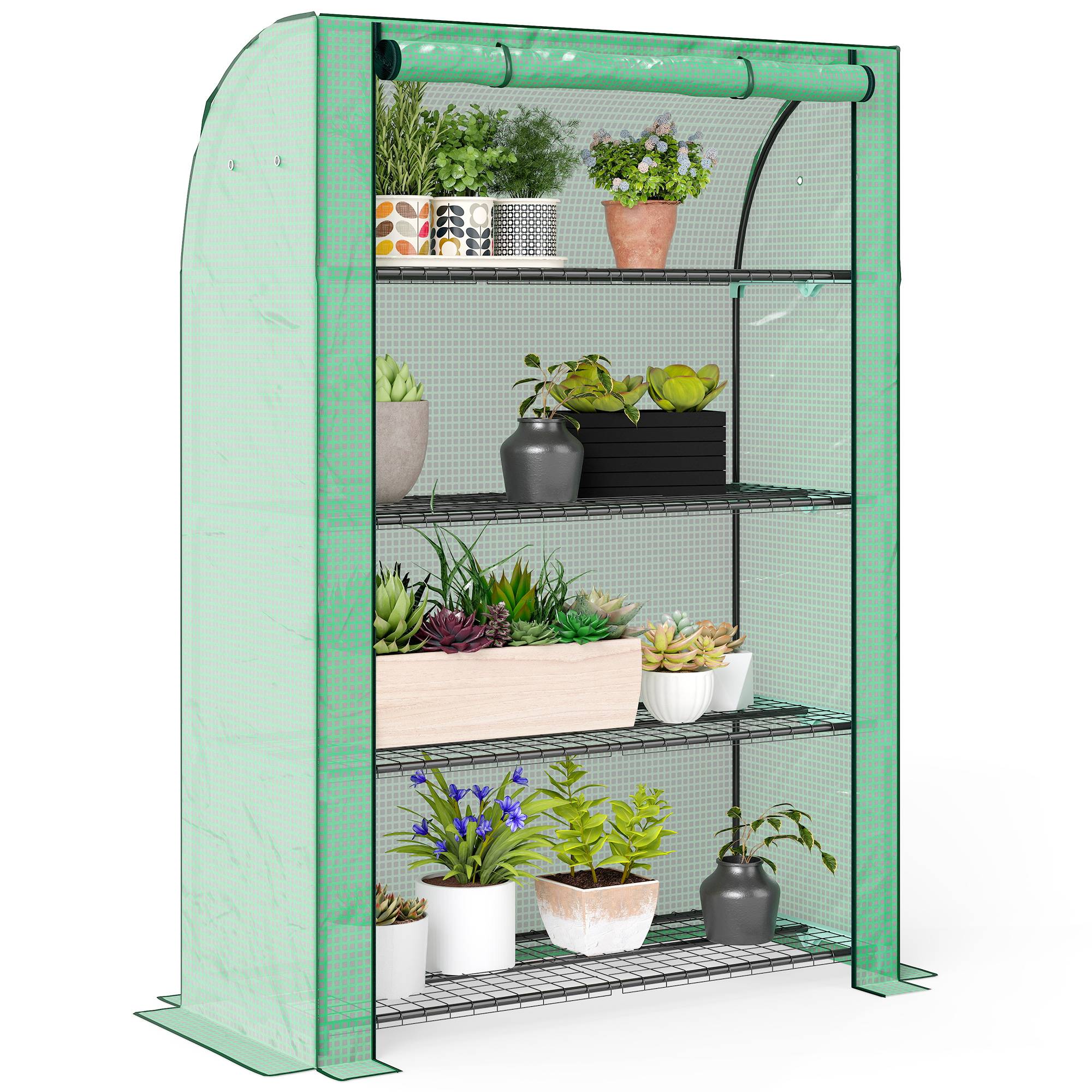 Outsunny - Serre de balcon 120x50x170cm avec 4 étagères, bâche renforcée 135g/m², porte zippée enroulable pour plantes, châssis acier vert - Outsunny - Image 1
