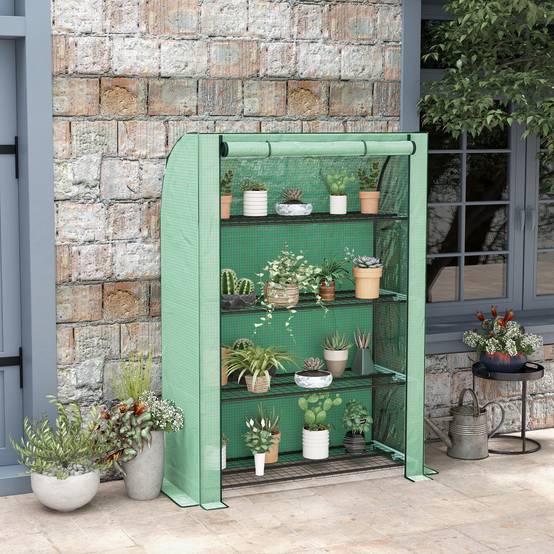 Outsunny - Serre de balcon 120x50x170cm avec 4 étagères, bâche renforcée 135g/m², porte zippée enroulable pour plantes, châssis acier vert - Outsunny - Image 4