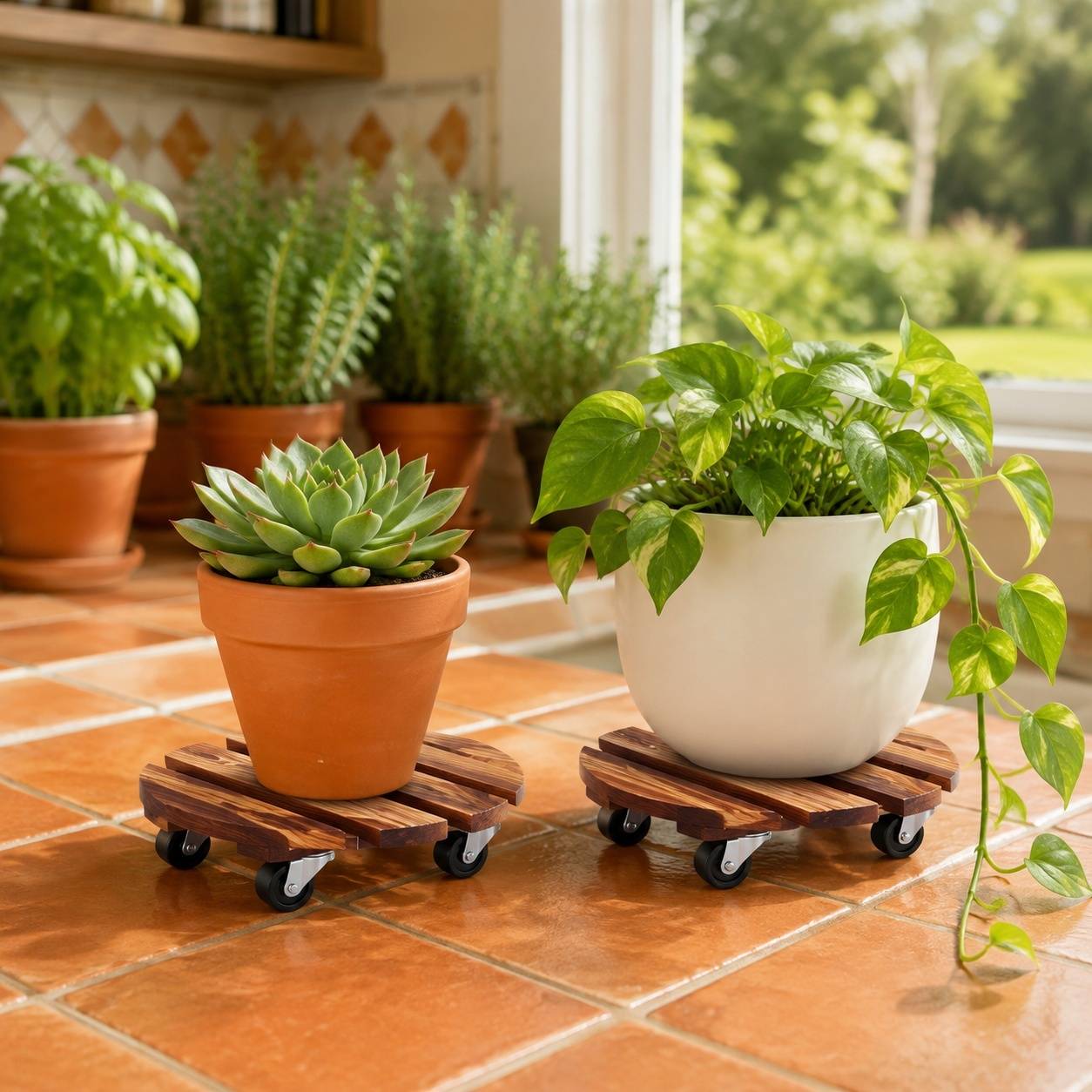 Lot de 2 Roulettes Plantes 30cm, 120kg, roues pivotantes verrouillables Intérieur Extérieur - Image 5