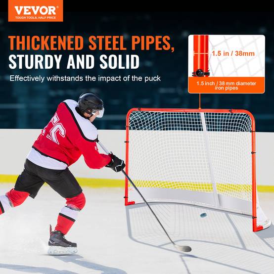 VEVOR Filet hockey rue, but acier 72"x48", intérieur/extérieur, portable. Blanc/rouge. - Image 2