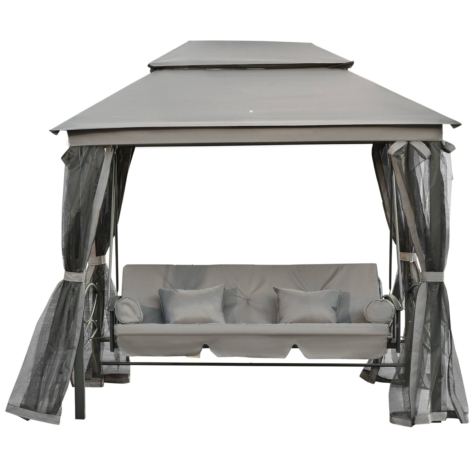 Balancelle de jardin convertible lit 3 places acier moustiquaire toit chapiteau gris - ComfortXL Outdoor Living - Image 2