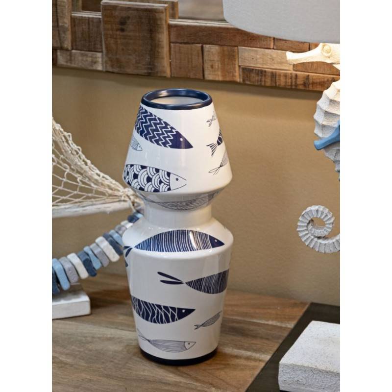 Vase motif poisson en céramique blanche 14x34 cm - Mauro Ferretti - Image 6