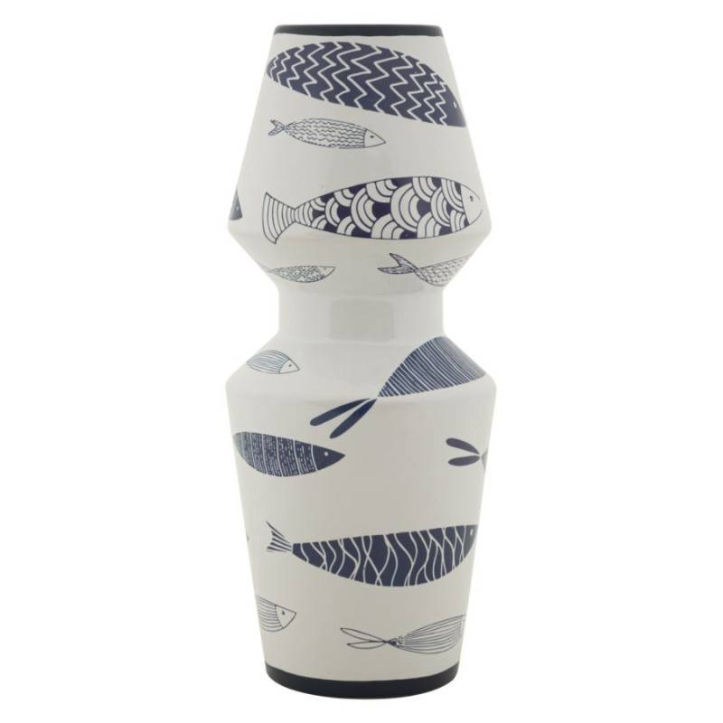 Vase motif poisson en céramique blanche 14x34 cm - Mauro Ferretti - Image 1