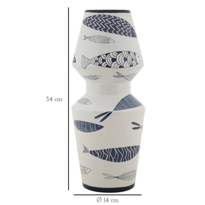 Vase motif poisson en céramique blanche 14x34 cm - Mauro Ferretti - Image 7