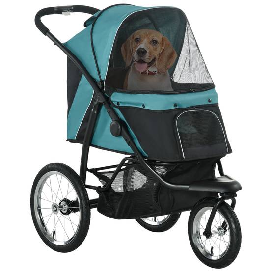Sans Marque - Poussette Chien Pliable Tout Terrain Roue Avant Verrouillable Coussin Auvent Réglable 111x58x107cm Vert Foncé - Image 1