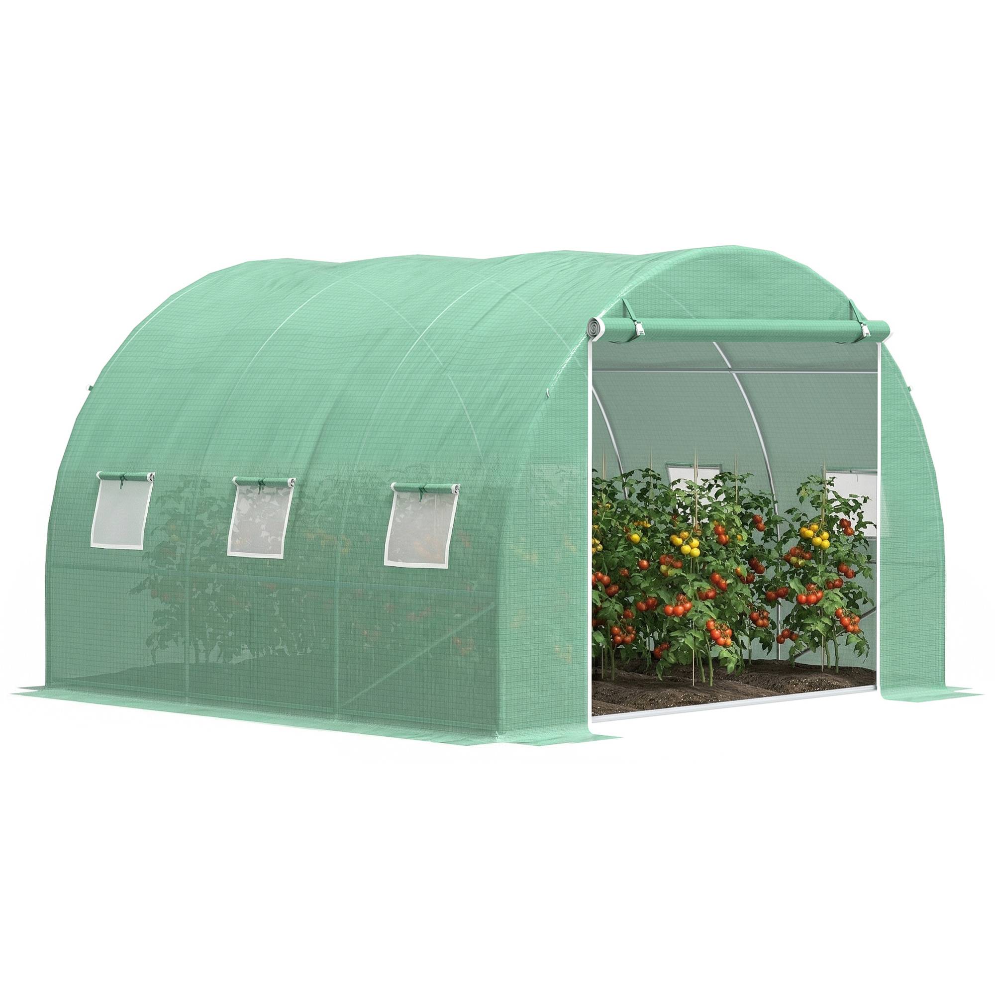 Sans Marque - Serre jardin 9m² tunnel 3x3x2m porte enroulable 6 fenêtres maille acier PE vert - Image 1