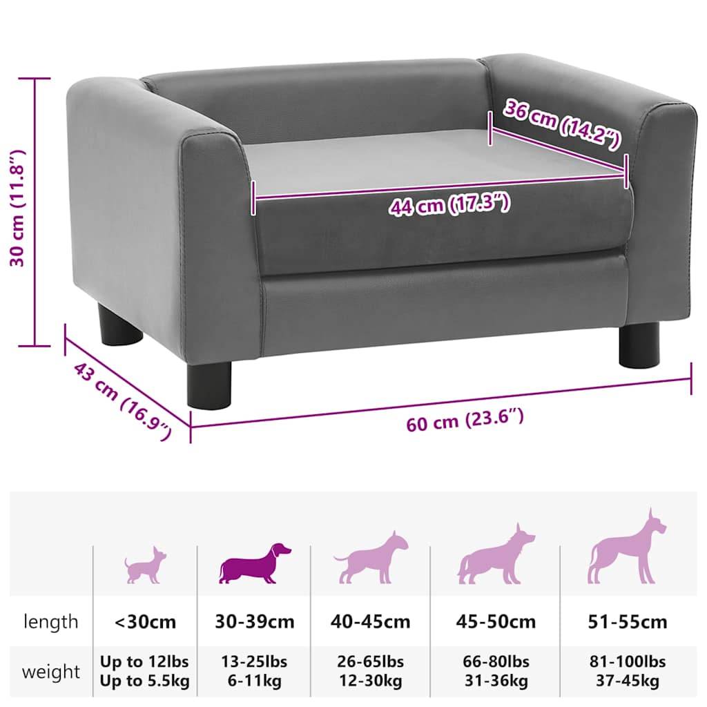 Vidaxl - Canapé pour chien Gris 60x43x30 cm Peluche et similicuir vidaXL 170959 - Imagen 3
