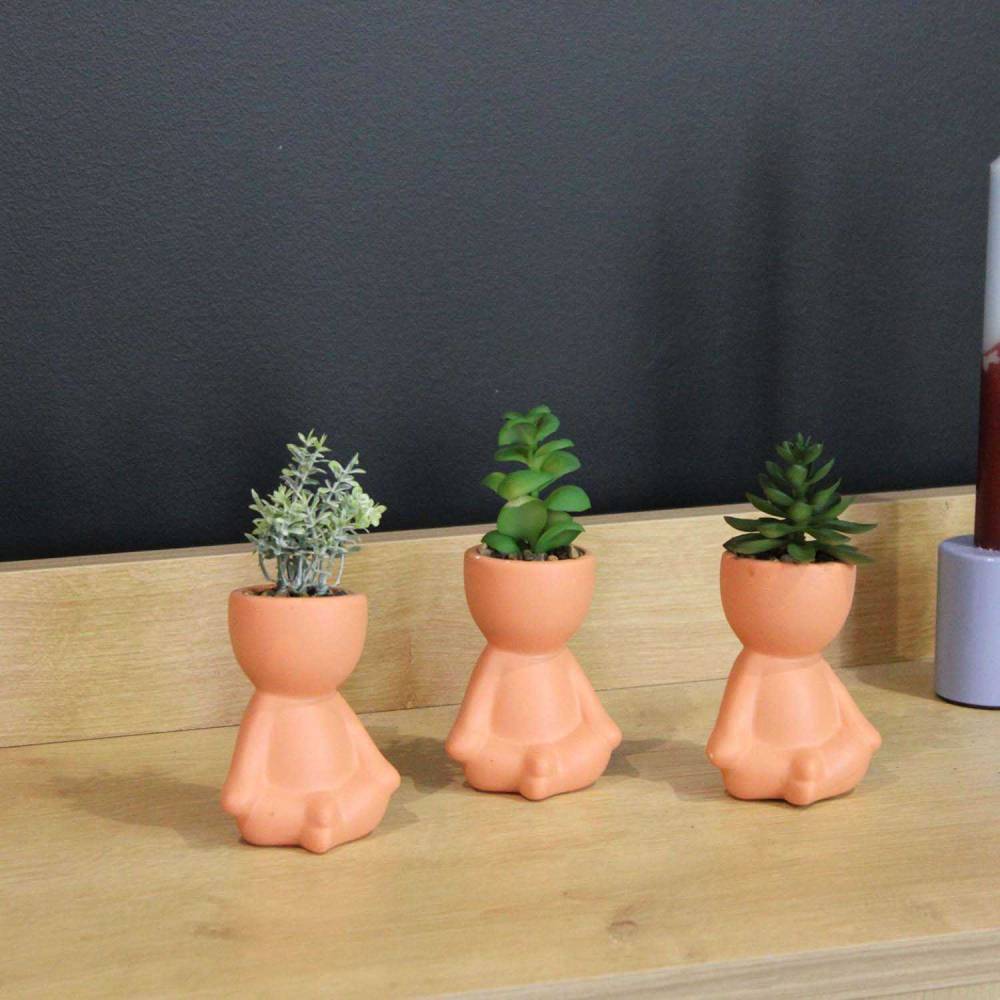 Sil - Plante artificielle pot en terracotta bonhomme (lot de 3) - Imagen 3