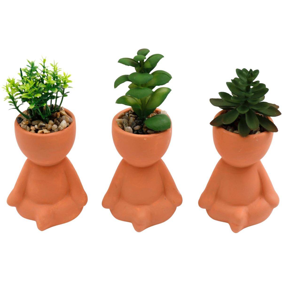 Sil - Plante artificielle pot en terracotta bonhomme (lot de 3) - Imagen 1