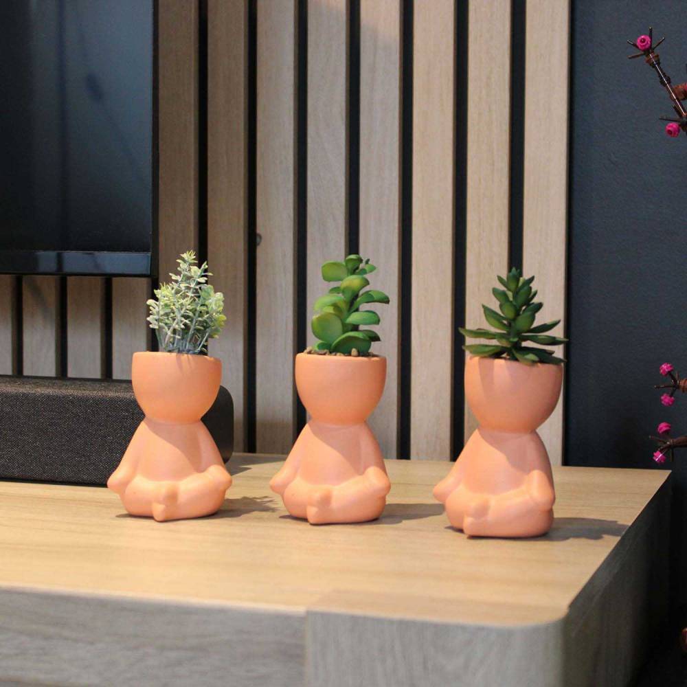 Sil - Plante artificielle pot en terracotta bonhomme (lot de 3) - Imagen 2