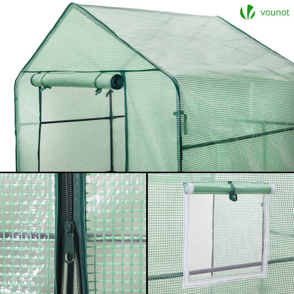 Vounot - Serre de jardin avec étagères 143x143x195cm vert - Bâche PE renforcée 135g/m² - Fenêtre moustiquaire, porte enroulable zippée - Image 5