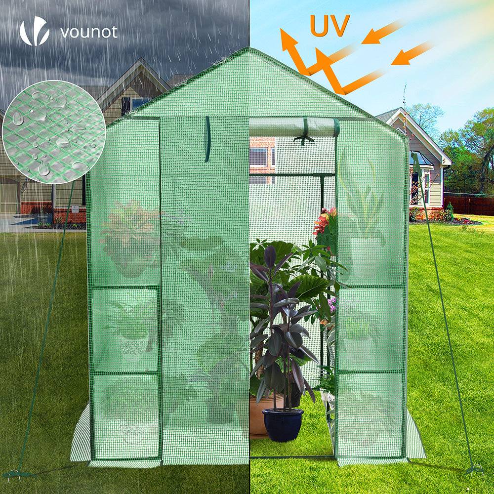 Vounot - Serre de jardin avec étagères 143x143x195cm vert - Bâche PE renforcée 135g/m² - Fenêtre moustiquaire, porte enroulable zippée - Image 4