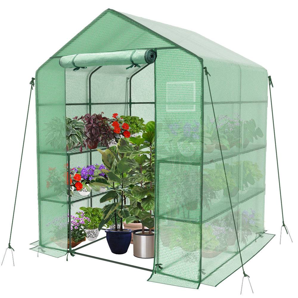 Vounot - Serre de jardin avec étagères 143x143x195cm vert - Bâche PE renforcée 135g/m² - Fenêtre moustiquaire, porte enroulable zippée - Image 1