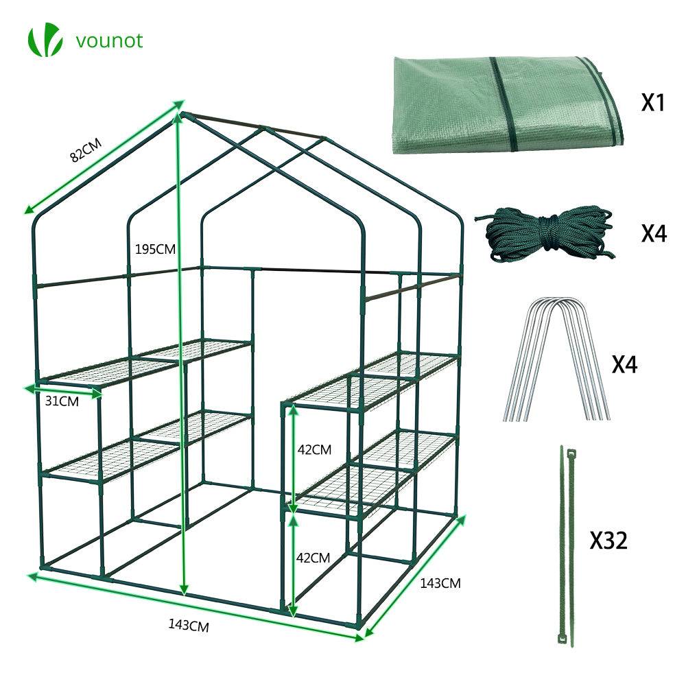 Vounot - Serre de jardin avec étagères 143x143x195cm vert - Bâche PE renforcée 135g/m² - Fenêtre moustiquaire, porte enroulable zippée - Image 6