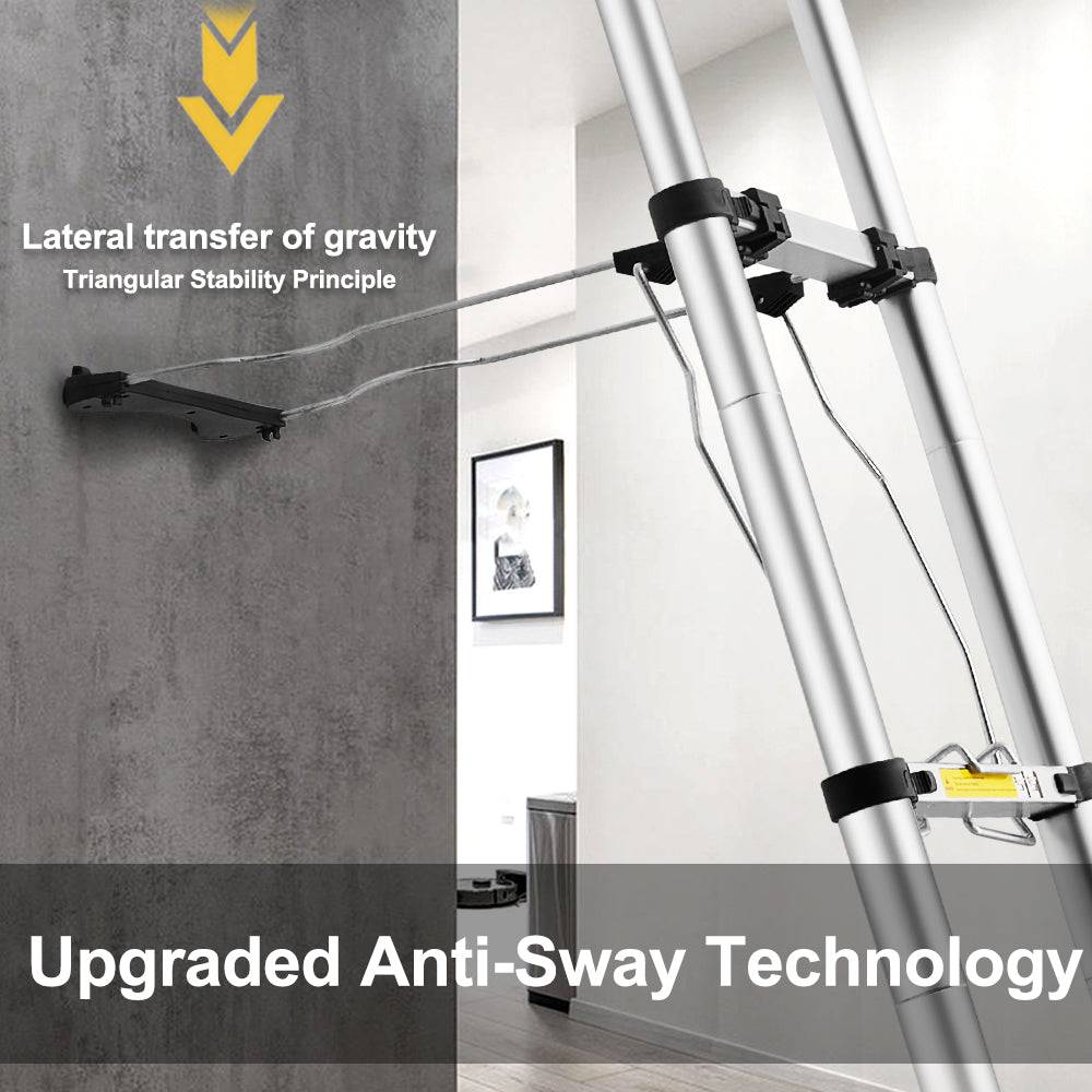 Échelle télescopique pliable de 5 m avec stabilisateur d'échelle, échelle télescopique en aluminium avec barre stabilisatrice et crochets amovibles - Image 5