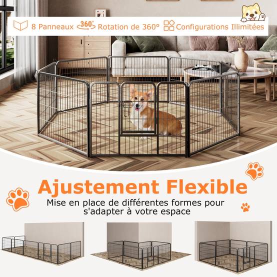 Enclos pour Chiens 8 Panneaux Hauteur de 60CM pour Chiot Animaux Parc Portable Pliable avec Porte Barrière Métallique Noir - Image 7