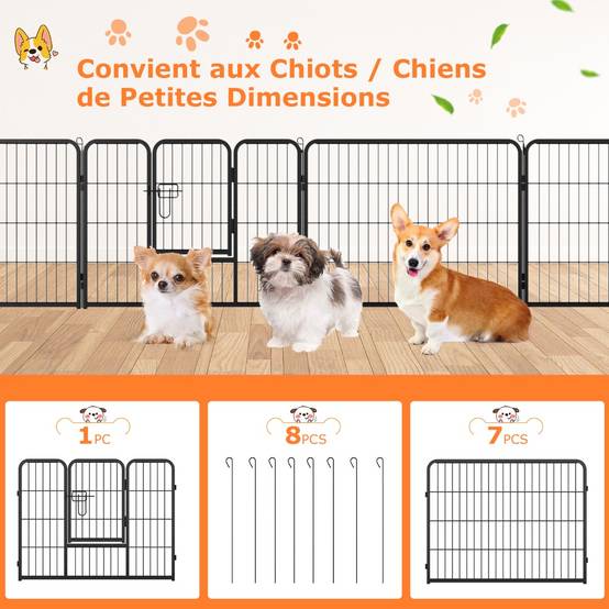Enclos pour Chiens 8 Panneaux Hauteur de 60CM pour Chiot Animaux Parc Portable Pliable avec Porte Barrière Métallique Noir - Image 8