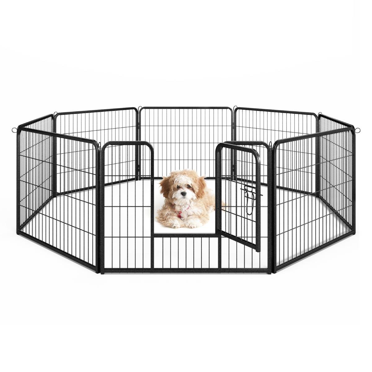 Enclos pour Chiens 8 Panneaux Hauteur de 60CM pour Chiot Animaux Parc Portable Pliable avec Porte Barrière Métallique Noir - Image 1