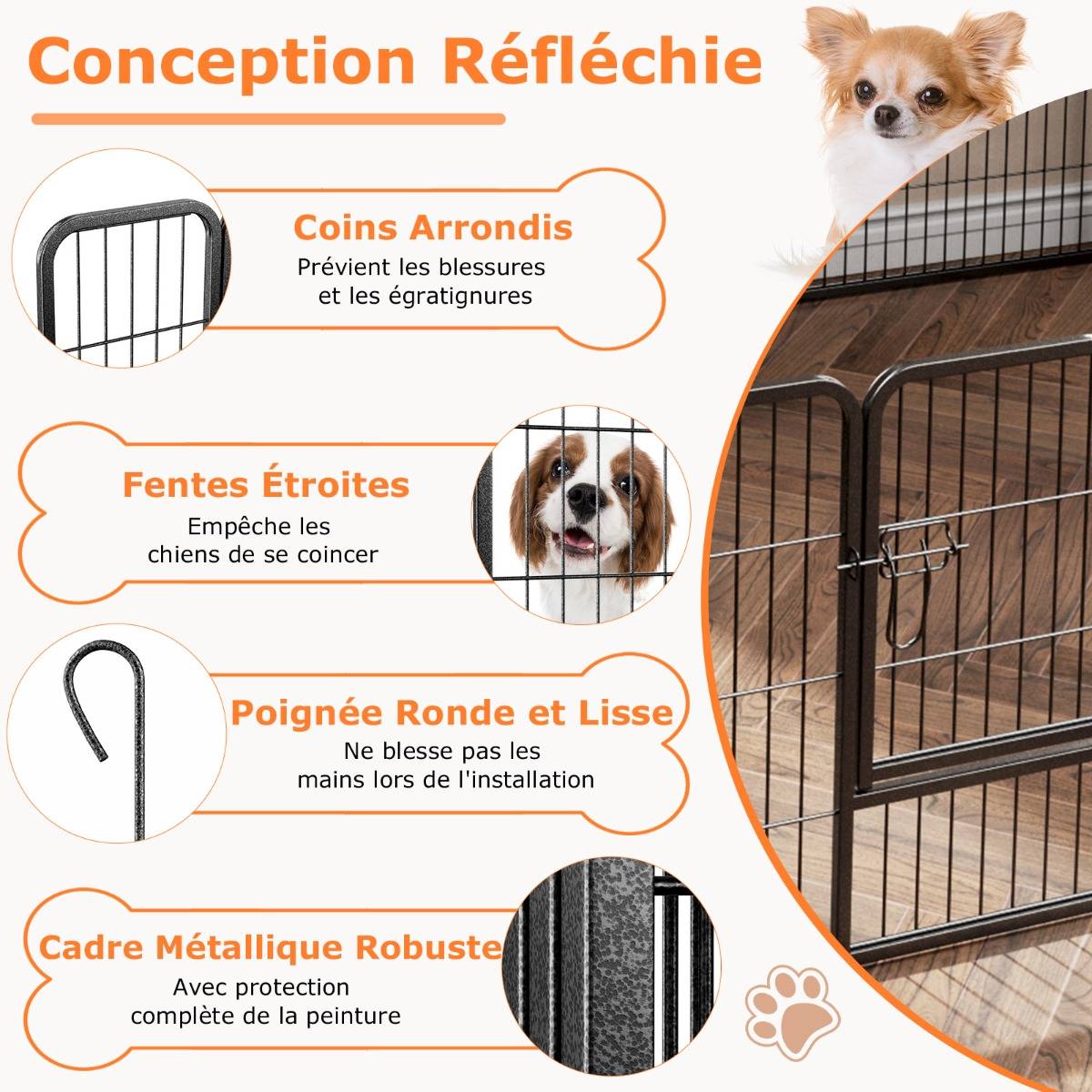 Enclos pour Chiens 8 Panneaux Hauteur de 60CM pour Chiot Animaux Parc Portable Pliable avec Porte Barrière Métallique Noir - Image 6