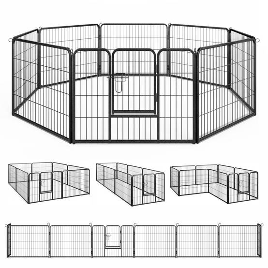 Enclos pour Chiens 8 Panneaux Hauteur de 60CM pour Chiot Animaux Parc Portable Pliable avec Porte Barrière Métallique Noir - Image 5