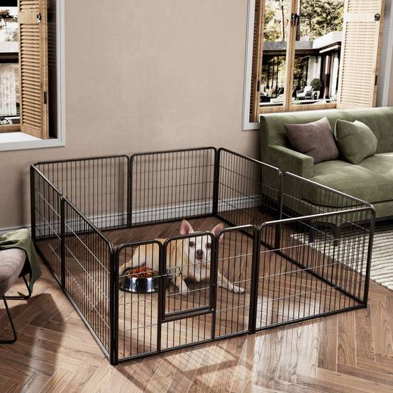 Enclos pour Chiens 8 Panneaux Hauteur de 60CM pour Chiot Animaux Parc Portable Pliable avec Porte Barrière Métallique Noir - Image 2