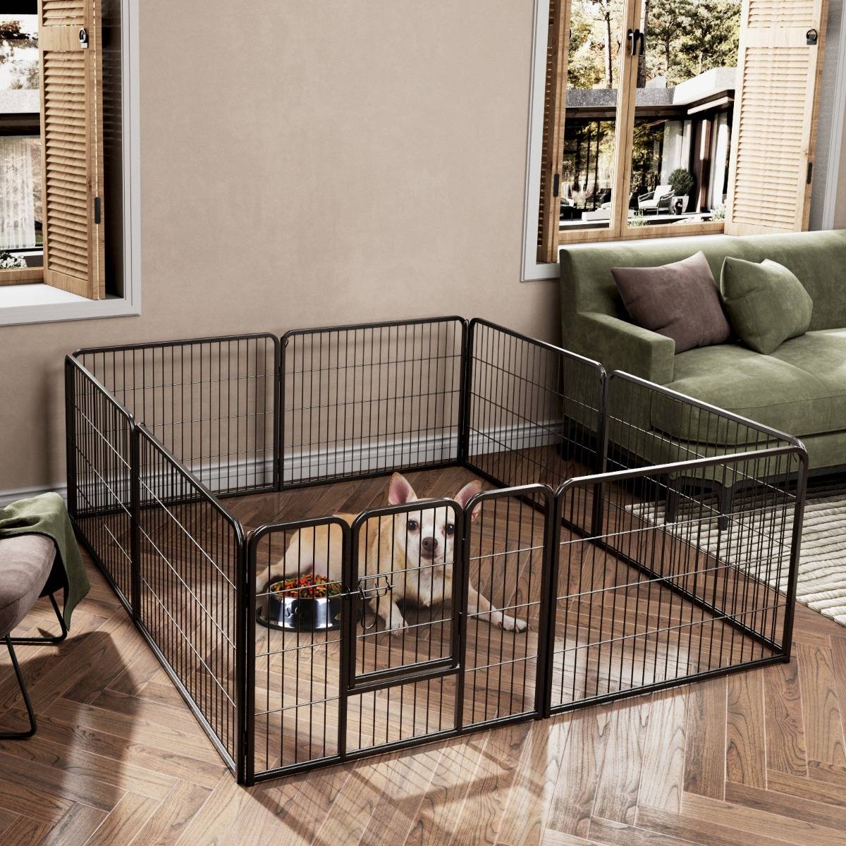 Enclos pour Chiens 8 Panneaux Hauteur de 60CM pour Chiot Animaux Parc Portable Pliable avec Porte Barrière Métallique Noir - Image 2