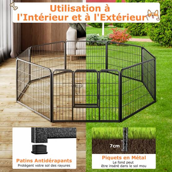 Enclos pour Chiens 8 Panneaux Hauteur de 60CM pour Chiot Animaux Parc Portable Pliable avec Porte Barrière Métallique Noir - Image 9