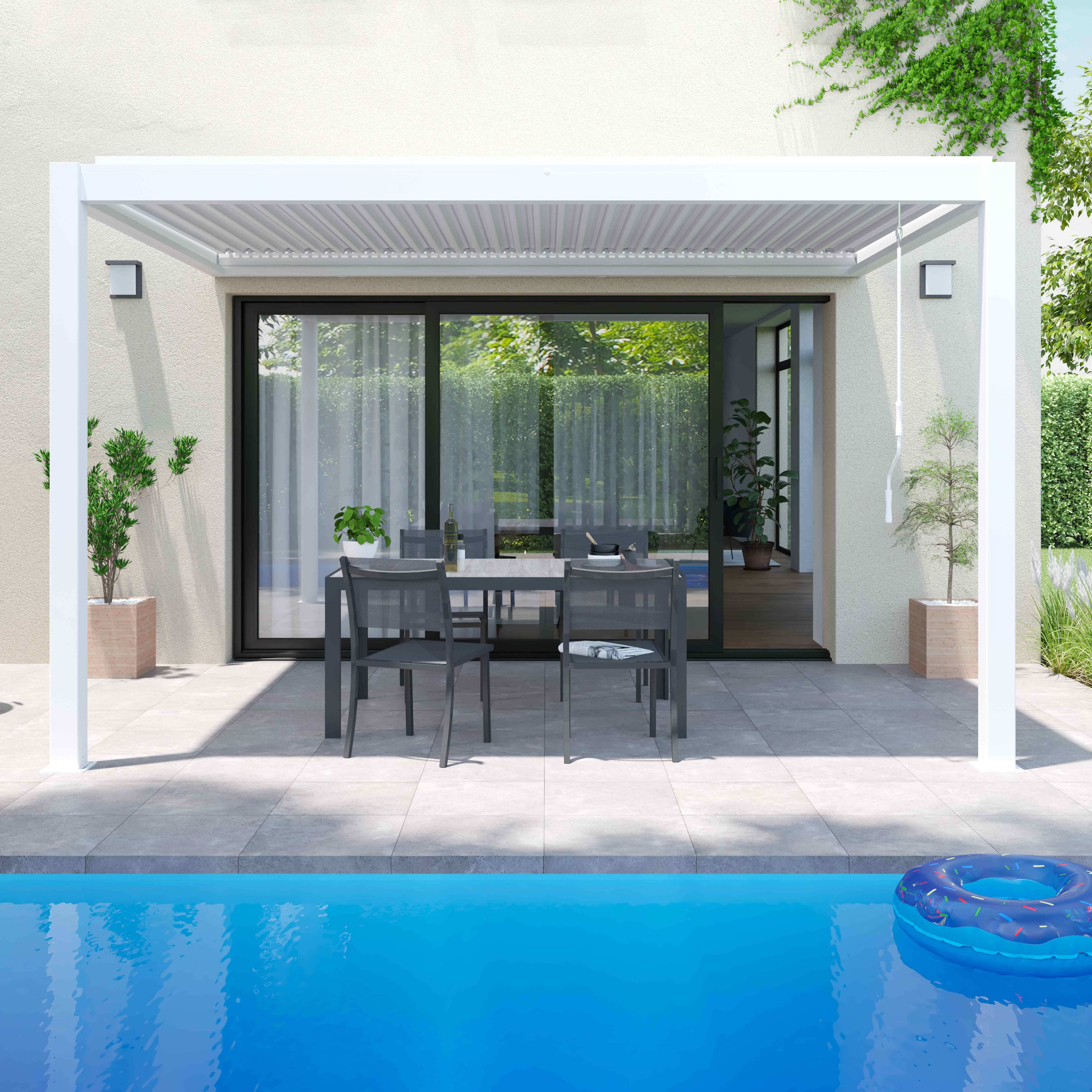 Oviala - Pergola bioclimatique adossée blanche 3x4m et 2 stores - Oviala - Imagen 3
