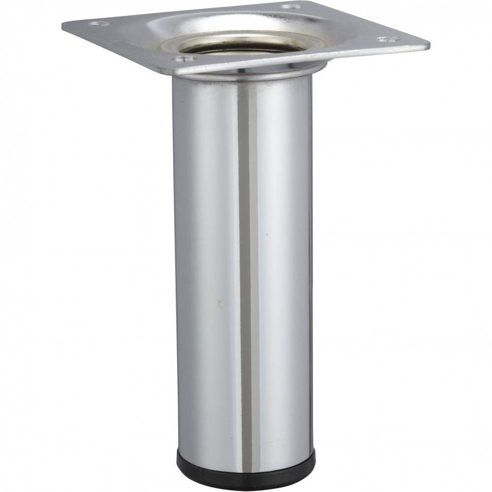 Pied de meuble cylindrique fixe acier chromé gris, 10 cm
