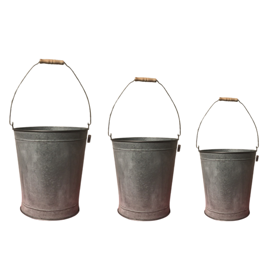 Set de 3 seaux en métal gris Ø.33-28-24 cm Chemin de campagne - Imagen 1