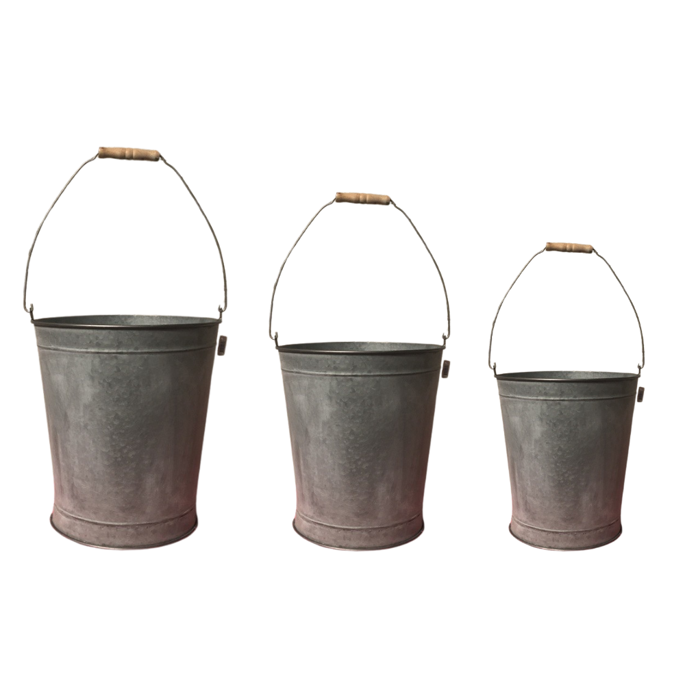 Set de 3 seaux en métal gris Ø.33-28-24 cm Chemin de campagne - Imagen 1