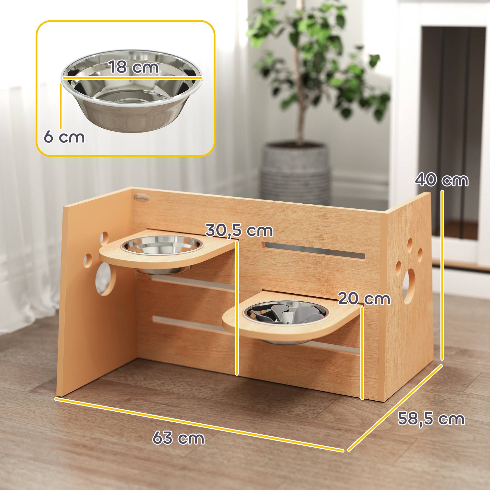ComfortXL - Support gamelle surélevée acier inoxydable pour chien hauteur ajustable 63cm chêne - ComfortXL Outdoor Living - Image 5