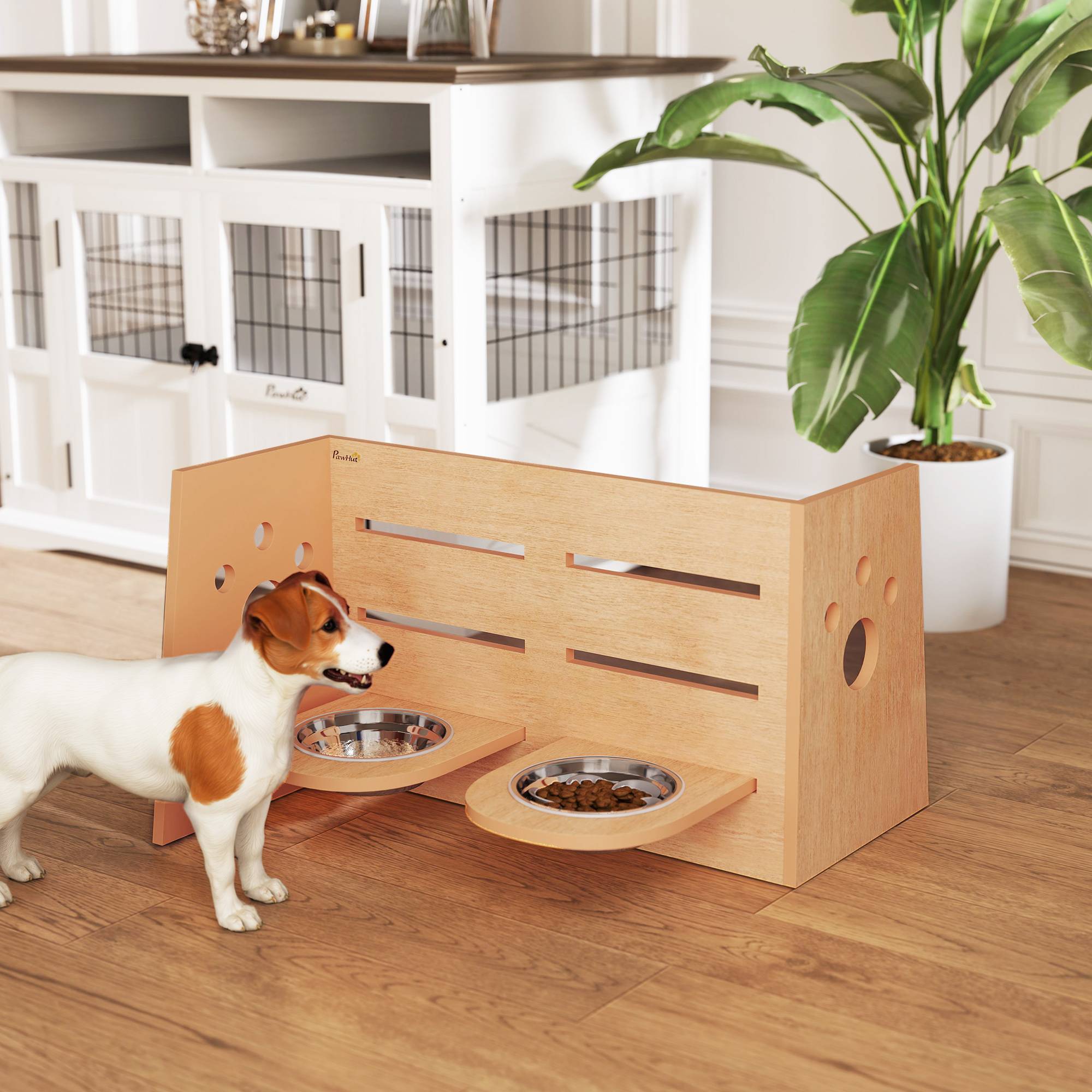 ComfortXL - Support gamelle surélevée acier inoxydable pour chien hauteur ajustable 63cm chêne - ComfortXL Outdoor Living - Image 4