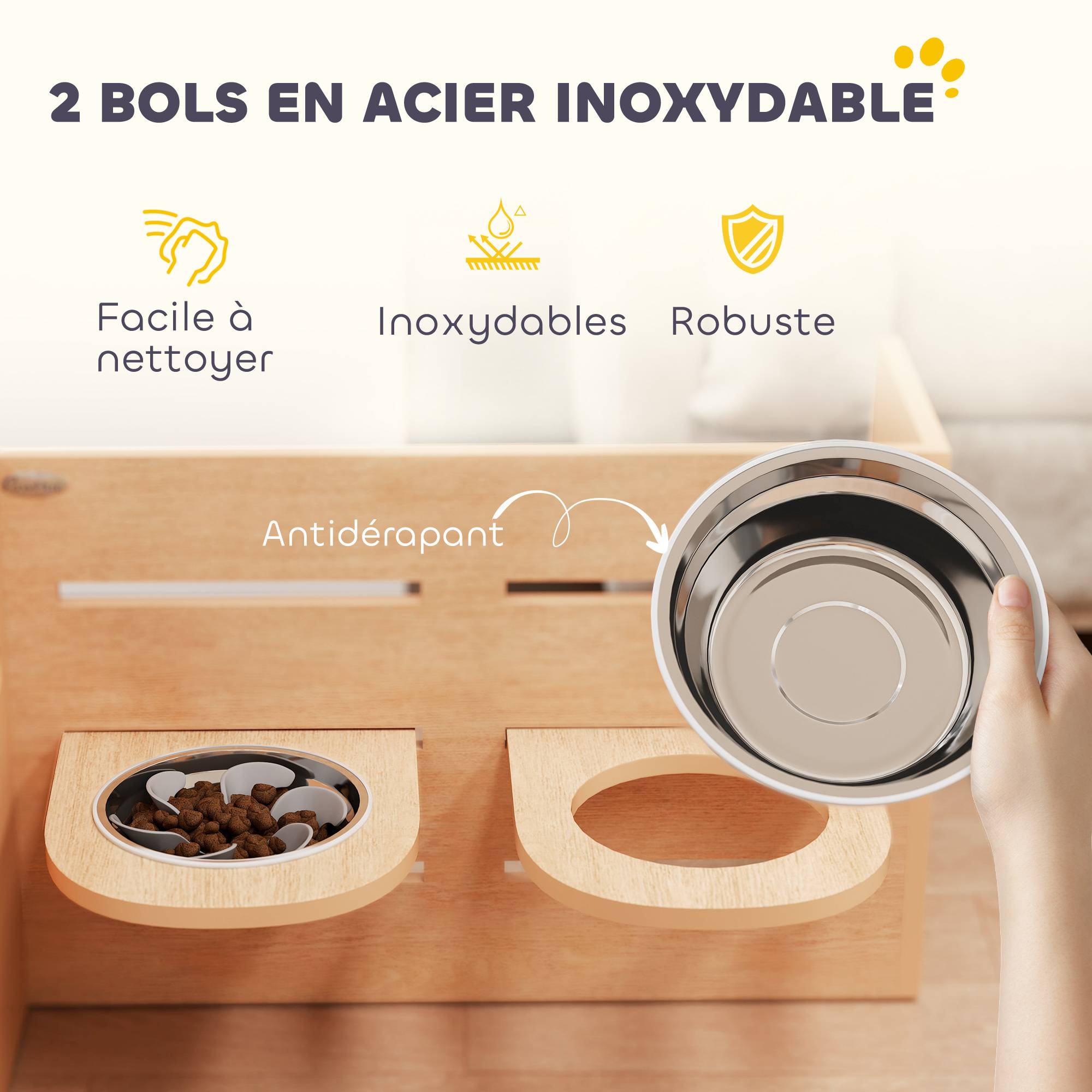 ComfortXL - Support gamelle surélevée acier inoxydable pour chien hauteur ajustable 63cm chêne - ComfortXL Outdoor Living - Image 9