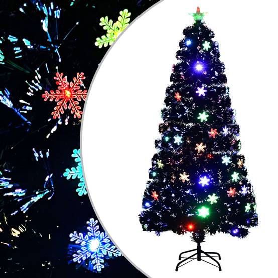 Sapin de Noël - Arbre de Noël et flocons de neige LED Noir 150 cm Fibre optique - Image 2