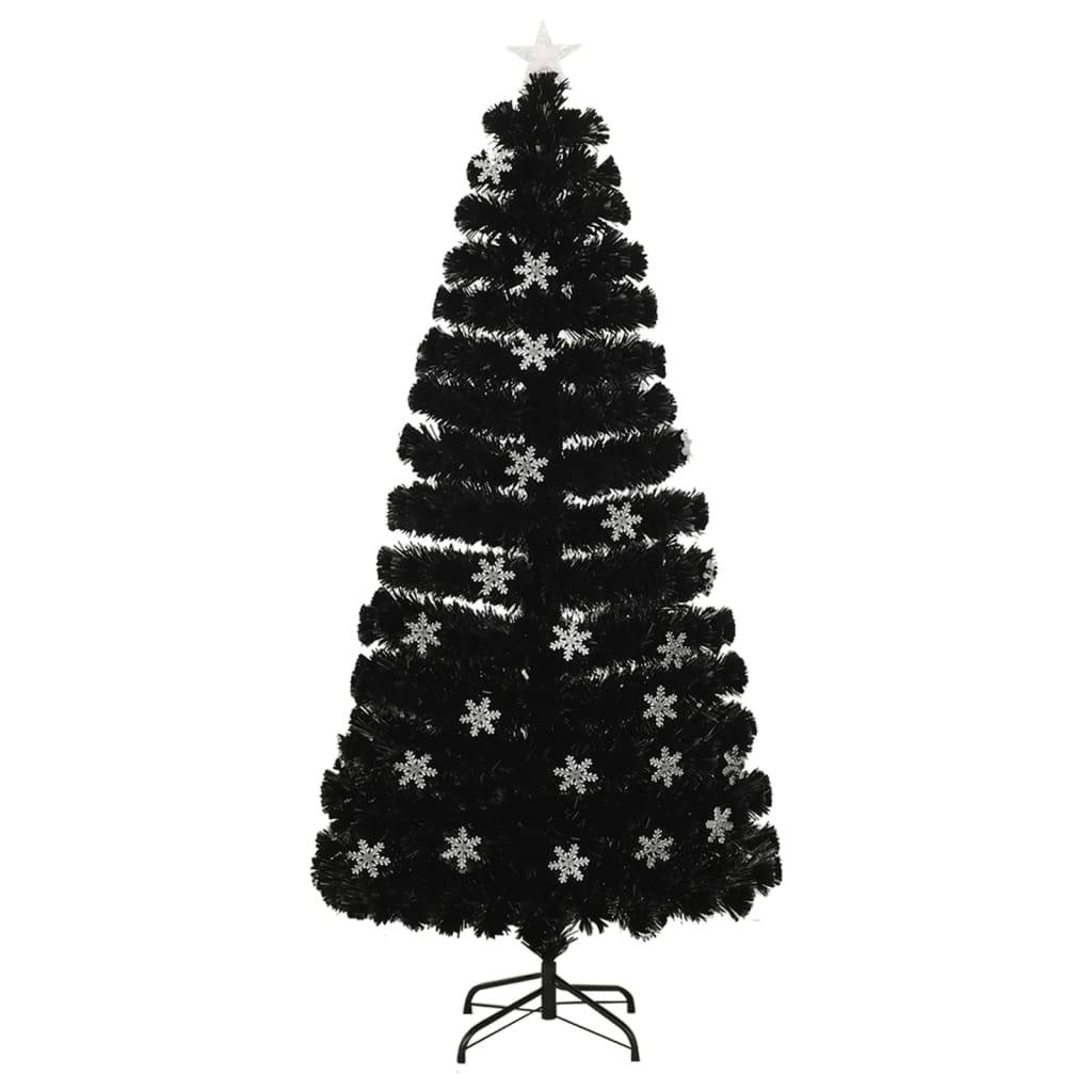 Sapin de Noël - Arbre de Noël et flocons de neige LED Noir 150 cm Fibre optique