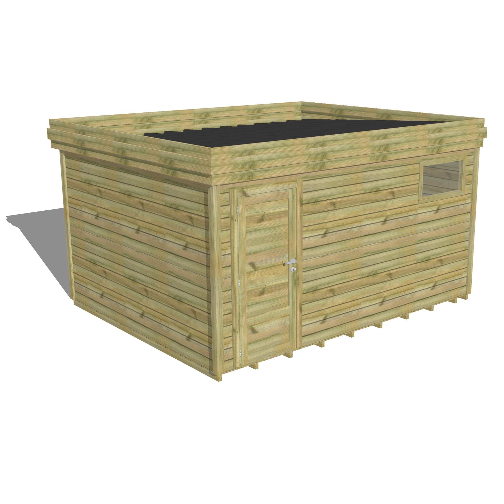 ABRI DE JARDIN bois  autoclave 27mm - 4,34x3,44m / 15m2 - Bac acier - Plancher bois - Image 1
