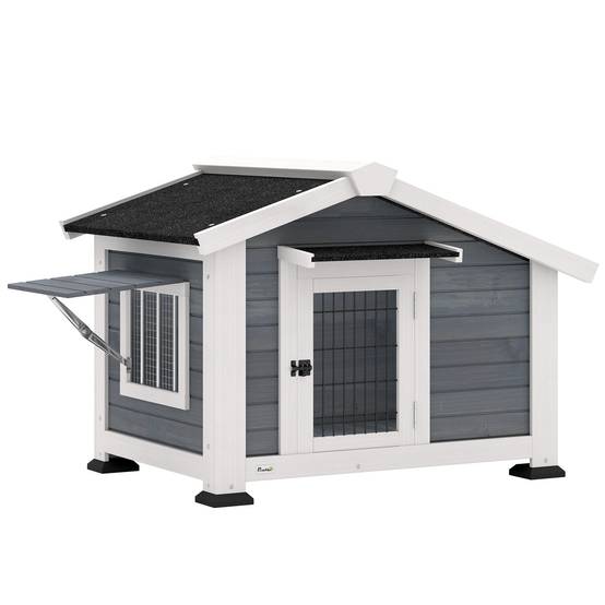 Niche extérieure en bois, chien moyen, toit bitumé, sol amovible, 98x76x69,5 cm, gris - Image 1