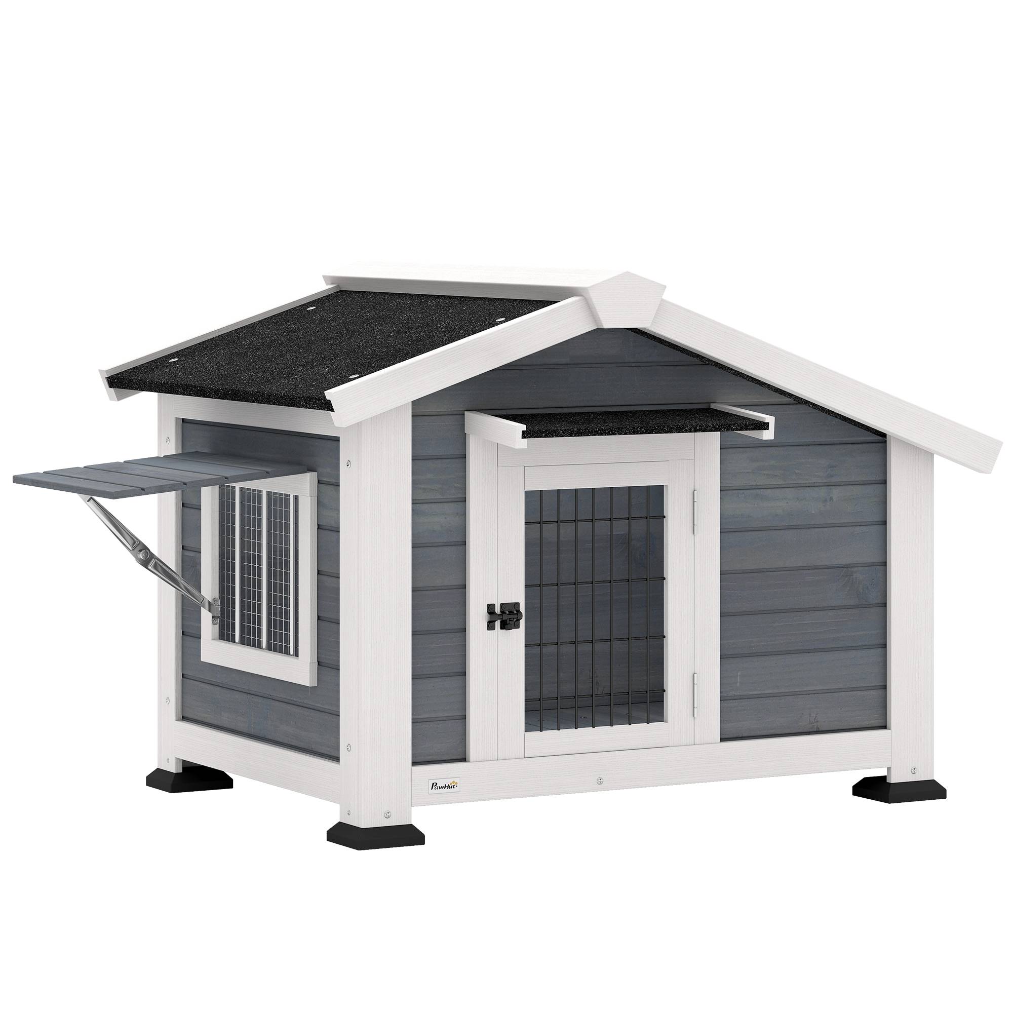 Niche extérieure en bois, chien moyen, toit bitumé, sol amovible, 98x76x69,5 cm, gris - Image 1