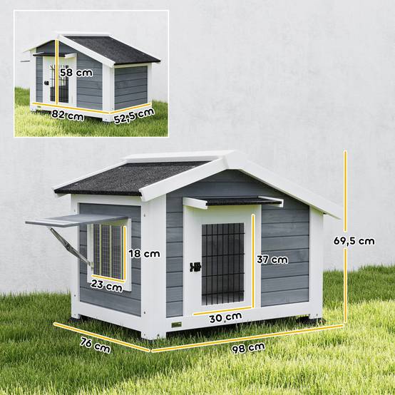 Niche extérieure en bois, chien moyen, toit bitumé, sol amovible, 98x76x69,5 cm, gris - Image 5