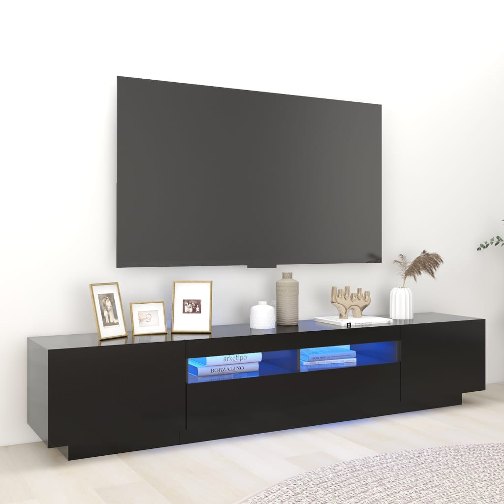 Vidaxl - Meuble TV avec lumières LED Noir 200x35x40 cm - vidaXL - Imagen 2