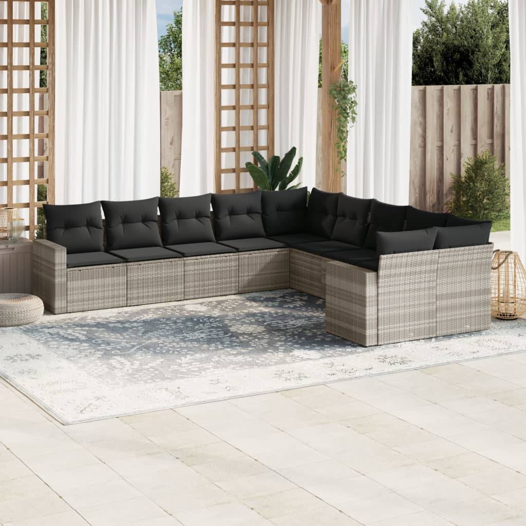 Salon de Jardin Bas 10 Places Résine Tressée avec Rangement sous Assise pour Jardin Gris Clair – ComfortXL Outdoor Living - Image 1