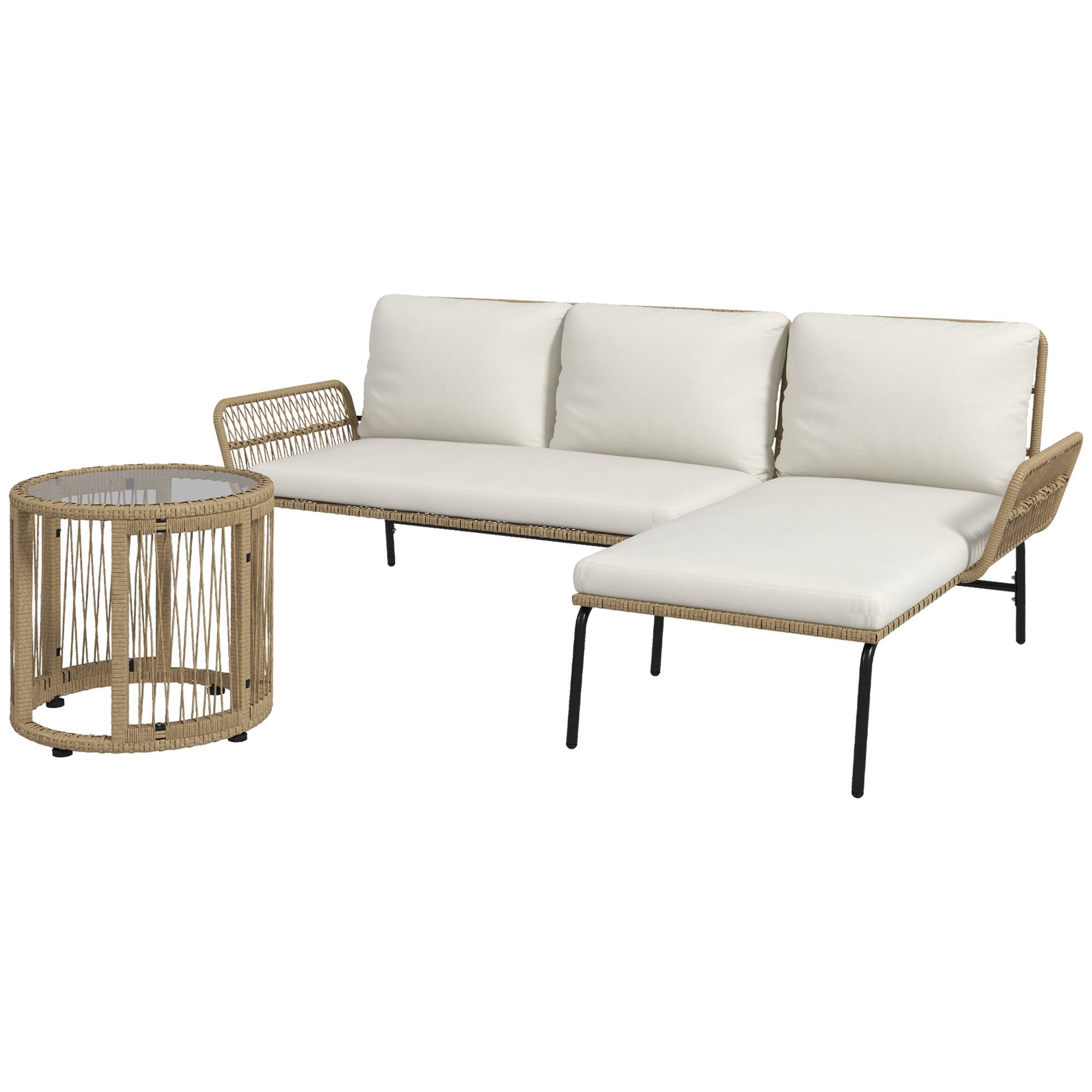 Sans Marque - Ensemble salon jardin rotin PE 122x79x75 cm naturel blanc crème - Image 2