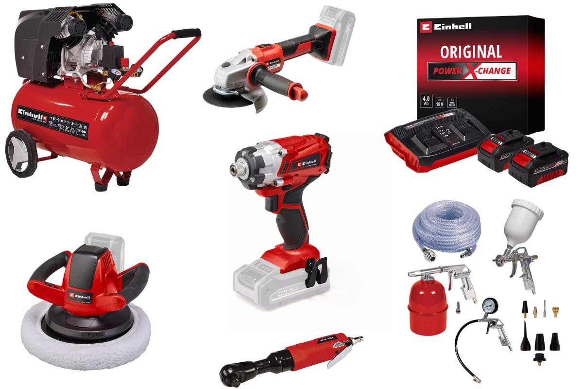 Einhell - Kit garage et atelier Einhell – Visseuse - meuleuse - polisseuse - compresseur + accessoires et batteries - Einhell - Image 1
